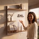 Ver imagem 5 de Prateleira Cantinho da Oração Painel Suspenso MDF Branco Amadeirado Letra 3D