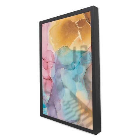 Quadro Decorativo Caixa Alta com Vidro Abstrato Mármore Lux Colors TaColado Moldura Preta 120 x 80cm