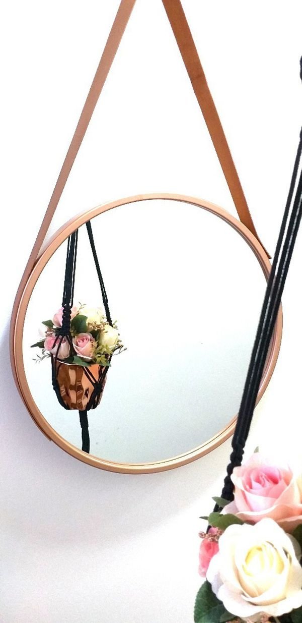 Espelho Redondo com Alça de Couro - Adnet Rose 45cm