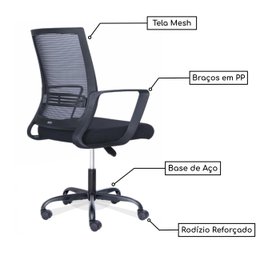Cadeira de Escritório Diretor Tela Joy - Cor Preto - 34007 - 2