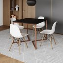 Ver imagem 1 de Mesa Industrial Jantar Quadrada Preta 90x90cm Base Cobre V com 4 Cadeiras Eames Eiffel Brancas Madei