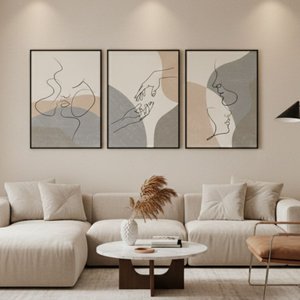 Kit 3 Quadros Casal Linhas Curvas Moldura:preta