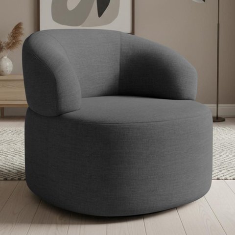 Poltrona Giratória Orgânica para Sala de Estar Living Helena L02 Linho Cinza Escuro - Lyam Decor
