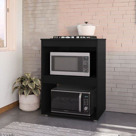 Balcão de Cozinha para Cooktop 4 e 5 Bocas com 2 Nichos para Forno e Microondas Adriana AJL - Preto
