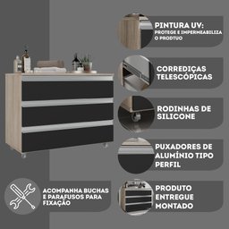 Gabinete Banheiro Joia 80cm com 3 Gavetas e Rodinha - 4