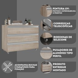 Gabinete Banheiro Joia 80cm com 3 Gavetas e Rodinha - 4