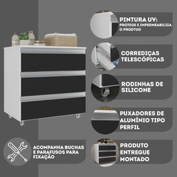 Gabinete Banheiro Joia 60cm com 3 Gavetas e Rodinha - 4