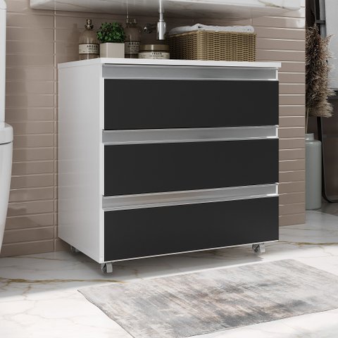 Gabinete Banheiro Joia 60cm com 3 Gavetas e Rodinha