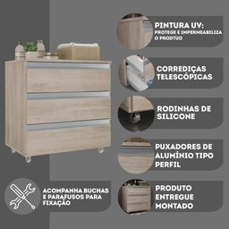 Gabinete Banheiro Joia 60cm com 3 Gavetas e Rodinha - 4