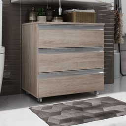 Gabinete Banheiro Joia 60cm com 3 Gavetas e Rodinha - 1