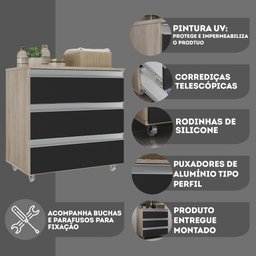 Gabinete Banheiro Joia 60cm com 3 Gavetas e Rodinha - 4