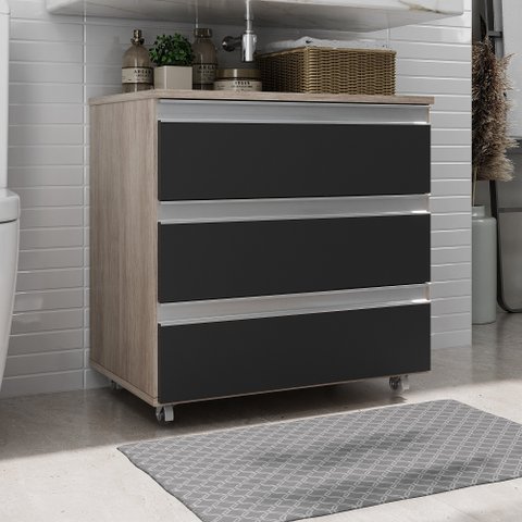Gabinete Banheiro Joia 60cm com 3 Gavetas e Rodinha