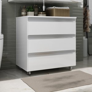 Gabinete Banheiro com 3 Gavetas e Rodinha sem Cuba 60cm - Branco