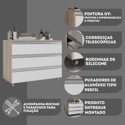 Gabinete Banheiro Joia 80cm com 3 Gavetas e Rodinha - 4