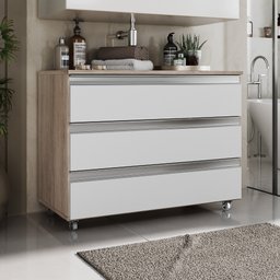 Gabinete Banheiro Joia 80cm com 3 Gavetas e Rodinha - 1
