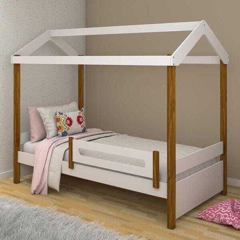 Cama de Solteiro Casinha Montessoriana Elis Branco e Mel