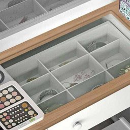 Penteadeira Camarim com Espelho e Led 9 Gavetas + Banqueta Potente Branca e Amendoa - 3