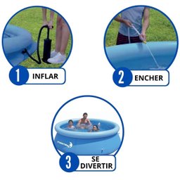Piscina com Borda Inflável Redonda 2400 Litros 2.4m x 63cm com Capa Azul Importway Iwpbic2490 - 6
