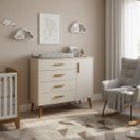 Ver imagem 1 de Comoda Sapateira Infantil Isis 4 Gavetas e 1 Porta Areia Fosco Pés Retrô P/ Quarto de Bebê - Reller