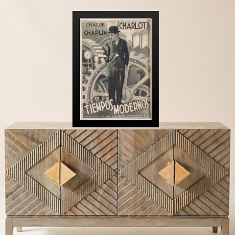 Quadro Charlie Chaplin - Poster Vintage 24x18cm:moldura Branca