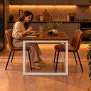 Ver imagem 3 de Mesa de Jantar Reforçada Industrial 160x80cm Tampo Marrom Pés Branco