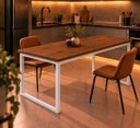 Ver imagem 2 de Mesa de Jantar Reforçada Industrial 160x80cm Tampo Marrom Pés Branco
