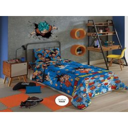 Edredom de Soteiro Dragon Ball Microfibra Azul Menino Lepper - 1