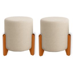 Kit 2 Puffs Orgânicos Boucle Thor com Pés de Madeira - 7 Decor Bege - 1