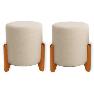 Kit 2 Puffs Orgânicos Boucle Thor com Pés de Madeira - 7 Decor Bege
