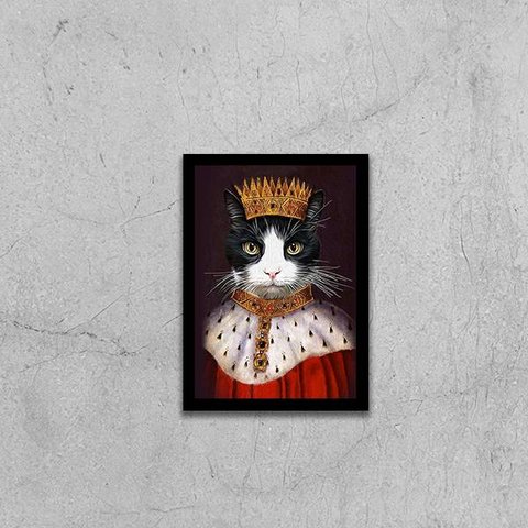 Quadro Meu Gato Rei 33x24cm - com vidro:Madeira branca