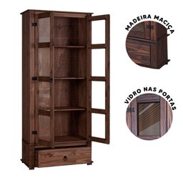 Cristaleira Rústica Para Sala De Jantar Madeira Maciça 2 Portas Imbuia Shop JM - 3