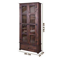 Cristaleira Rústica Para Sala De Jantar Madeira Maciça 2 Portas Imbuia Shop JM - 4