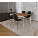 Ver imagem 1 de Mesa Industrial Base Ferro Branco Tampo 137x90 Canela 4 Cadeiras Eames Ferro Cobre Assento Preto