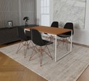 Ver imagem 1 de Mesa Industrial Base Ferro Branco Tampo 137x90 Canela 4 Cadeiras Eames Ferro Cobre Assento Preto