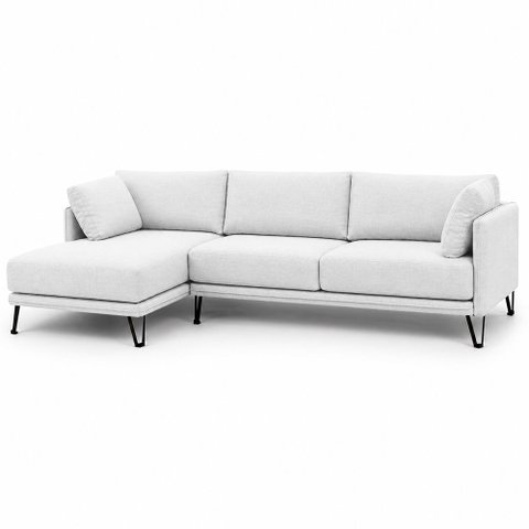 Sofá Sala de Estar Atena Chaise Esquerdo Pés de Ferro 284cm 5 Lugares Bouclê Branco M1 - Monari Desi