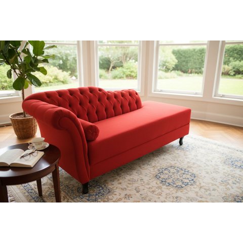 Recamier Decorativo Divã Styllus Lado Direito Couro Vermelho