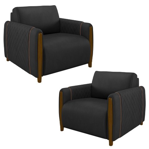 Kit 2 Poltronas Decorativas para Sala de Estar 98cm Amaranto M22 PU Preto - Mpozenato