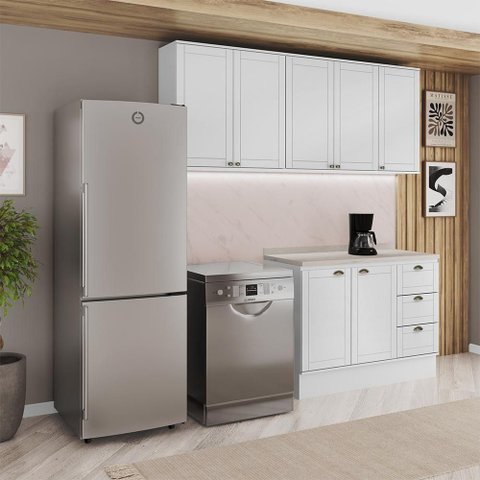 Cozinha Completa com Balcão Milla Cedar 7 Portas 3 Gavetas MDF Branco Móveis Carraro