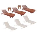 Ver imagem 1 de Jogo 3 Espreguiçadeira Allegra + 2 Mesinha Madeira Maciça Piscina Lazer Nogueira Proteção Uv e Colch