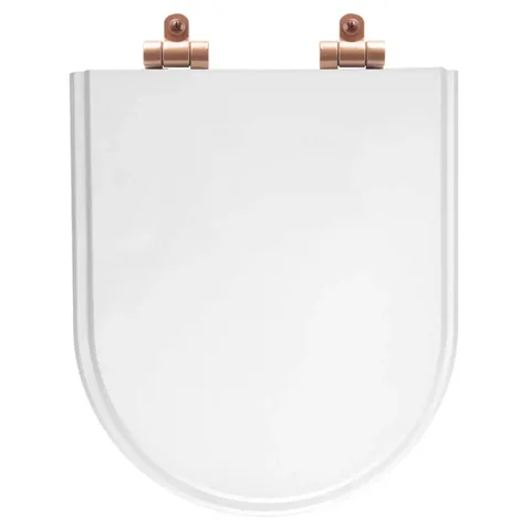 Tampa de Vaso Poliéster Com Amortecedor Carrara Branco para Bacia Deca com Ferragem Rose Gold