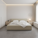 Ver imagem 2 de Cama Estofada Queen Siena 1.60m Moderna em Linho Base Baixa Design Minimalista Ocre