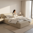 Ver imagem 3 de Cama Estofada Queen Siena 1.60m Moderna em Linho Base Baixa Design Minimalista Ocre