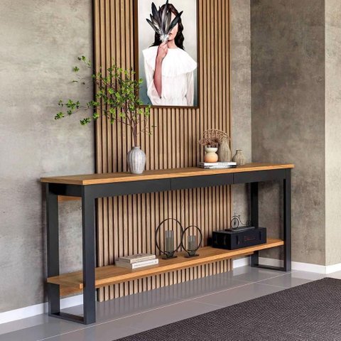 Aparador Sala Industrial MDF 180cm Freijó com Preto Fosco Pradel Móveis