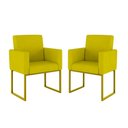 Ver imagem 1 de Kit 2 Poltrona Cadeira Decorativa Recepção Base Ferro Dourado Cor:amarelo