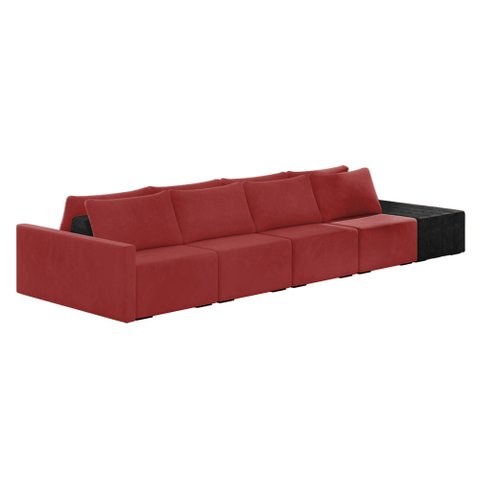 Sofá Ilha 4 Lugares Living 472cm Modulado Sala Lary Veludo/pu Pto K01 - D'Rossi