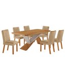 Ver imagem 2 de Conjunto Sala de Jantar Mesa Texas Tampo 180cm Canto Copo de MDF e 6 Cadeiras Kate Marrom/Turim/Marromle/Off White