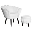 Ver imagem 1 de Conjunto Poltrona Estofada Com Puff Sala de Estar Pétala Suede Branco - LM DECOR