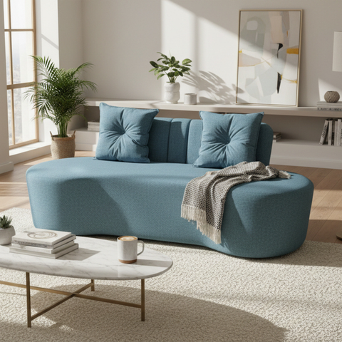 Sofá 3 Lugares Orgânico Curvo Madrid 180cm Linho Azul