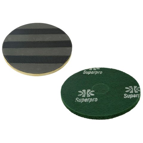 Conjunto Suporte para disco de limpeza com velcro COM flange CLEANER 410 mm + Disco de Limpeza Verde