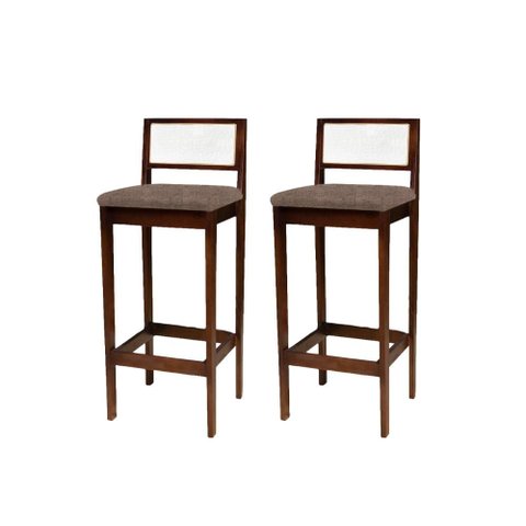 Kit 2 Banquetas Alta Balcão Estofada Encosto Madeira Imbuia Bruna